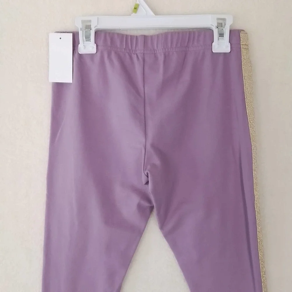 OshKosh Cotton Blend Leggings Size‎ 14 Lavender w/ Gold Shimmer Racer Stripe